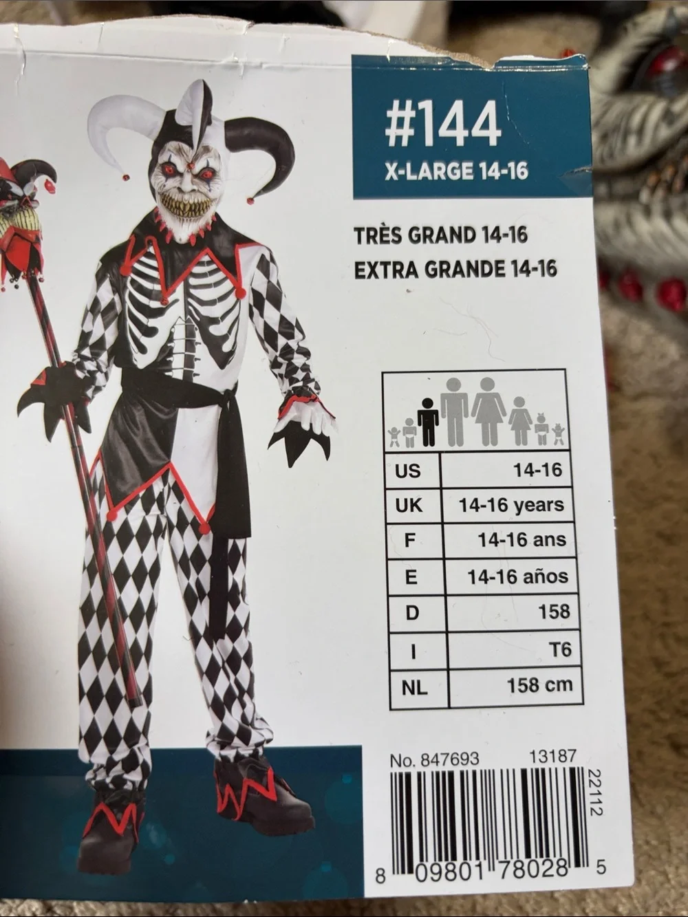 Sinister Jester Halloween Costume Kids XL 14-16